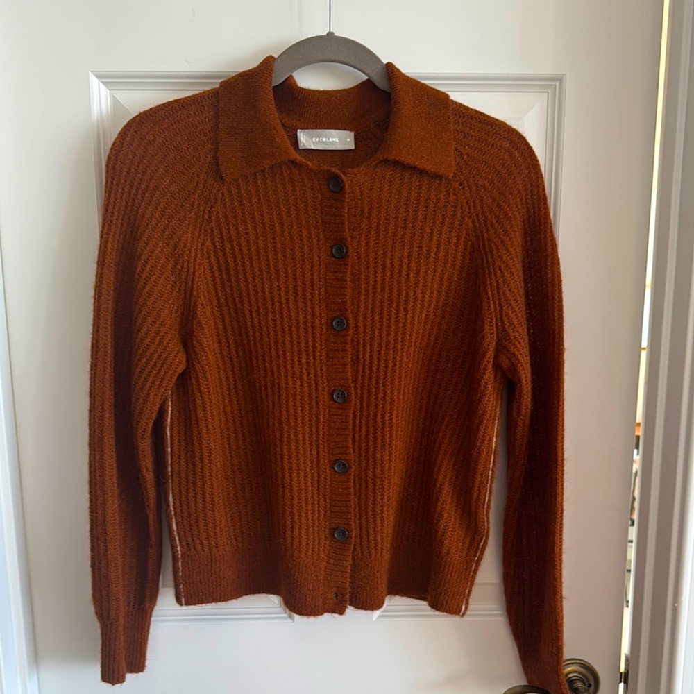 Everlane The Alpaca Collared Cardigan rust color size M